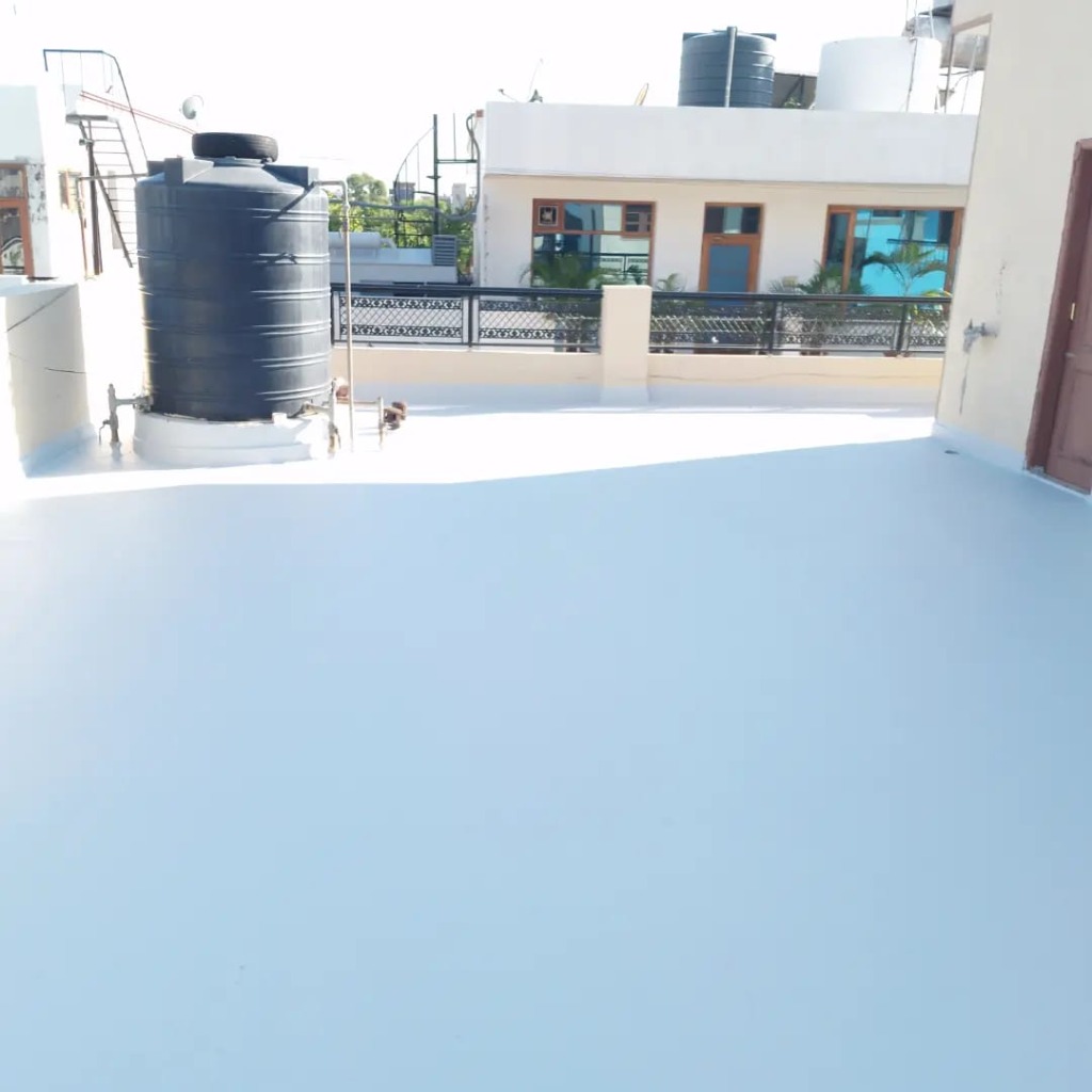 Finished light-blue rooftop waterproofing with dome